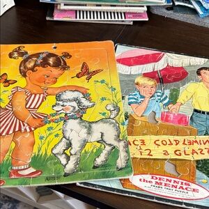 Vintage Style Kids Puzzle - Girl with Poodle in Yellow & Red